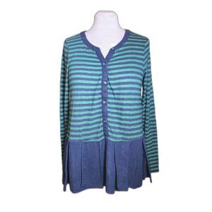 Anthropologie Green and Blue Striped Blouse